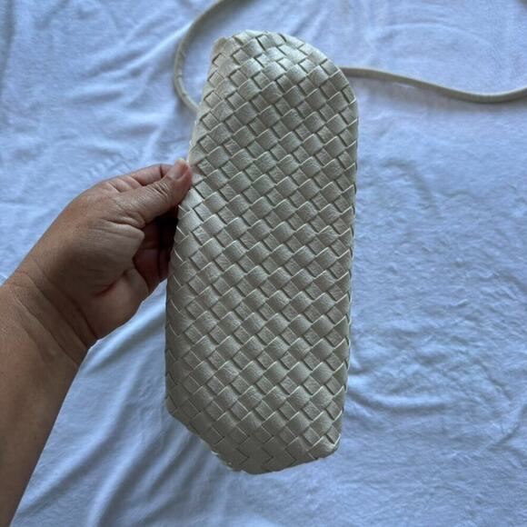 Isabelle Cream Vegan Woven Leather Slim Crossbody Shoulder Handbag - Picture 7 of 9